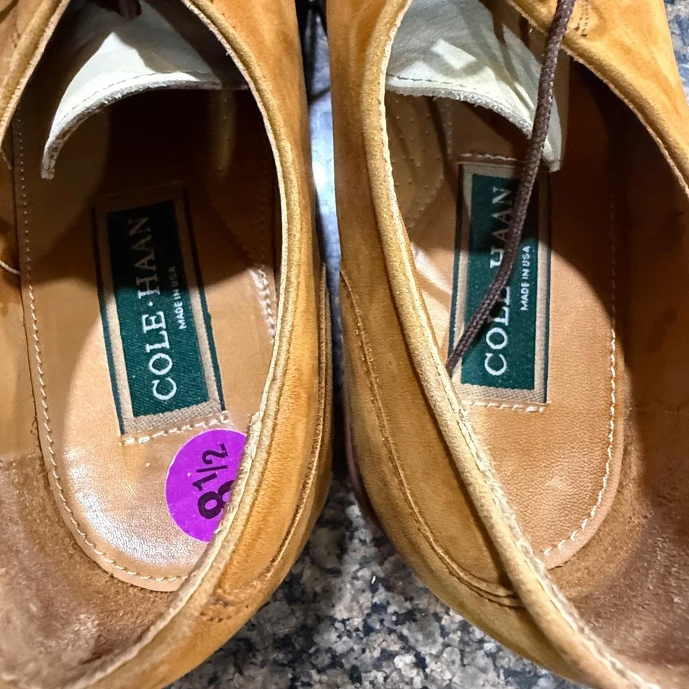 Cole Haan Mens 8.5 Two Tone Suede Leather Buck Oxfords Tan‎ Cream Made in USA